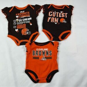 NFL Cleveland Browns Infant 0-3 Months Set of 3  100% Cotton Button Closure Tops